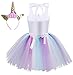 Agoky Disfraz Tutú de Unicornio Niñas Vestido de Fiesta Lentejuelas Cuello Halter...
