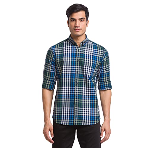 Image of Parx Green Checks Slim Fit Casual Shirts for Men