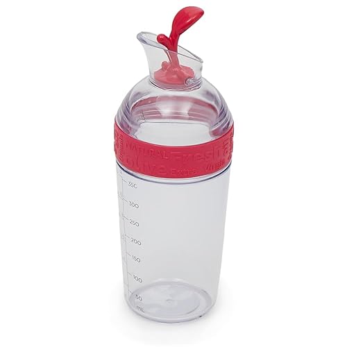 Home Basics Botella de aceite de oliva de 11.8 onzas con boquilla fácil de verter, color rojo