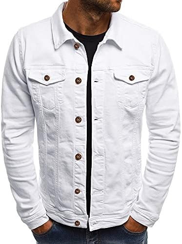 Jeans Cardigan Coat for Men Washed Long Sleeve Top Slim Fit Fall Jacket，Jean Jackets Vintage Western Style Texas Cowboy Workwear(White,3X-Large)