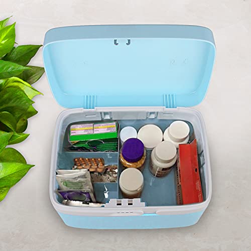 41YV278Tk3S TSSS 8 Liter Number Lock Child-Proof Medicine Chest 4 Compartments Portable Pill Drug Storage Box Blue Plastic - Image 3