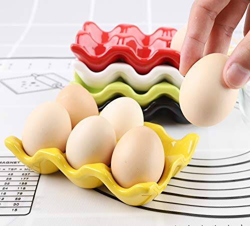 Ceramic Egg Holder 6 Cups Egg Tray Porcelain Fresh Egg Holder for Fridge Countertop Kitchen Storage (White)