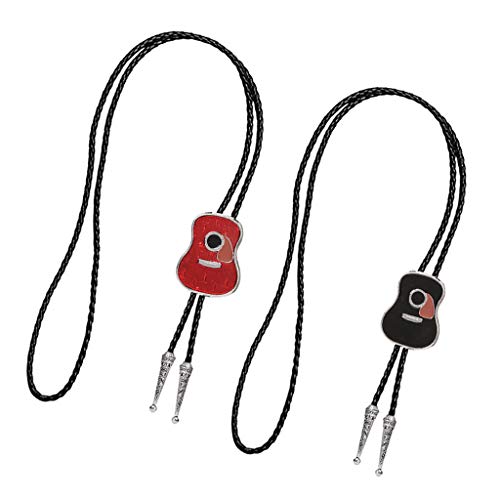 Flameer 2x Mens 3D Bolo Tie Vintage Stye Guitar Esmalte Bolo Tie Necklace Jewelry