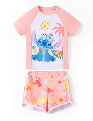 Disney Lilo and Stitch Bathing Suit Girls 2PCS UPF 50+ Protection Quick-Dry Short Sleeve Swim Sets Rashguard Swimwear