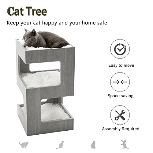 Zren Modern Cat Tree Cat Furniture - Multi-Level Spacious Perch Cat Tower - 27.5 Inch Luxury Cat Tree Stand House With Removable Soft Blanket And Condo For Kittens #TOP1