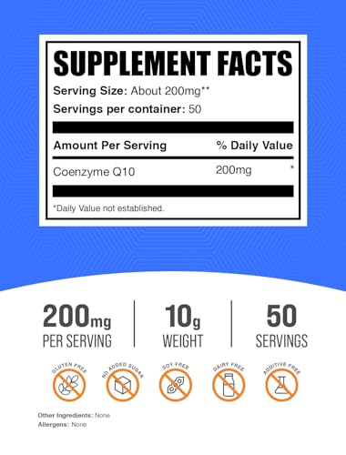 Image of BulkSupplements.com Coenzyme Q10 Powder - Coenzyme Q10 200mg Supplement, Nutritional Supplement - Gluten Free, 200mg per Serving, 10g (0.35 oz) (Pack of 1)