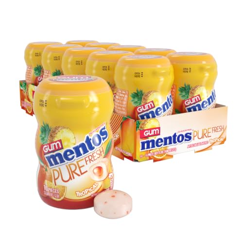 Image of Mentos Pure Fresh Sugar‑Free Chewing Gum, Tropical, 10 Pieces, 10 Count (Pack of 12)