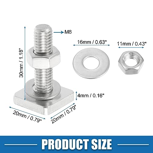 A ABSOPRO Car Roof Rack T Shaped Slot Bolt M8 W/Nuts Washer T Shaped Track Bolts Roof Rack Cargo Carrier Bolt Accessories Stainless Steel (Pack of 6)