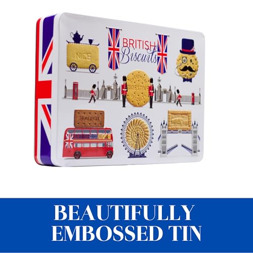 British Biscuits Gift Set - Christmas Treats Tin, Luxury Assorted Snack Selection Box, Festive Biscuits Souvenirs Tin - Novelty British Food Gifts for Men and Women, Hamper Presents 350g