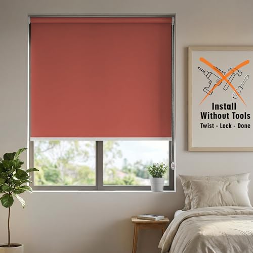 Image of HIPPO No Drill Blackout Blinds for Windows | No Tools, Light & Heat Blocking Blinds, UV Protection, Smooth Chain, Inside Mount, Ideal for Sun Exposed Areas (Sweet-Red, 3FTX9FT)