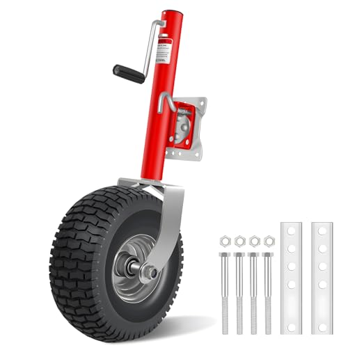 Image of Beach Boat Trailer Jack 2500 lbs Capacity with 13.3 inch Wheels-Heavy Duty for 10.2 inch Lift-RV Boat Trailer Bolt-On Swivel Tongue Jack(Red)