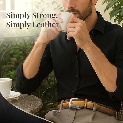 Image of Genuine Leather Dress Belts For Men - Mens Belt For Suits, Jeans, Uniform With Single Prong Buckle - Designed in the USA