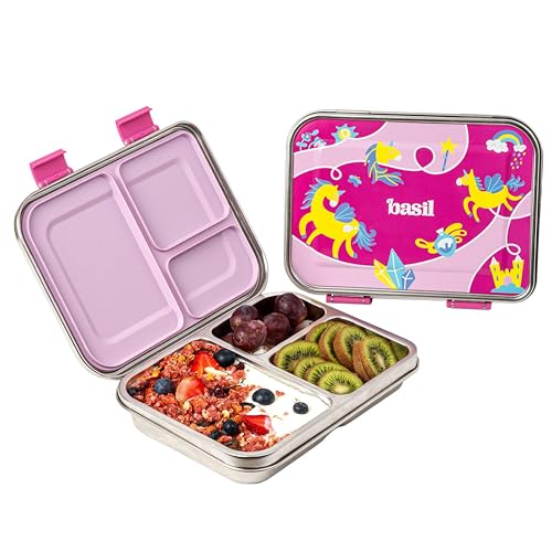 Basil Bento Neo Classic 2025-3 Comparment Stainless Steel Lunch Box | 1000 ml | Leakproof | BPA-Free | For Kids & Adults | Pixie Dash
