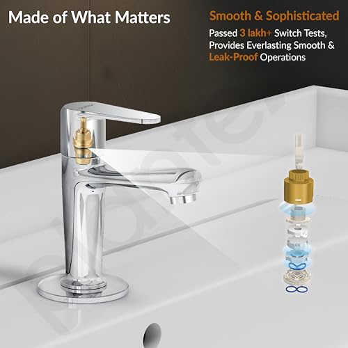 Image of Plantex Pure Brass Pillar Cock Tap for Basin with Teflon Tape /Single Lever Basin Tap /Tabletop Wash Basin Tap /Faucet for Wash Basin (Dol-2301, Chrome)