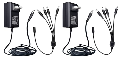ANLINK 2-Pack 12V 2A Power Adapter with 4-Way Splitter, 6ft Cord, 5.5mm x 2.1mm, for CCTV, DVR, NVR
