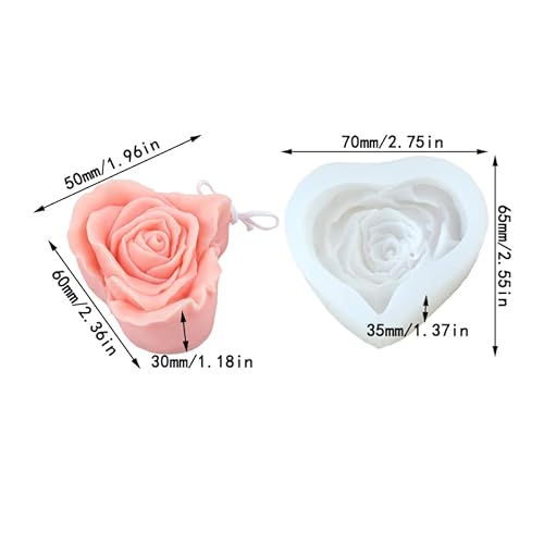 Cestony 3D Heart-Shaped Rose Candle Silicone Molds For Making Candle Resin Pillar Aromatherapy Gypsum Candles Wax Soap Flower Specimen Clay Craft #TOP1