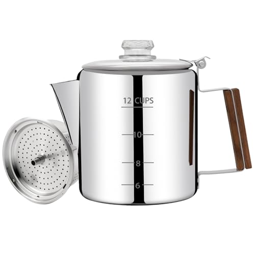 Vaolvpant No Coating 12 Cup Percolator Coffee Pot 304 Stainless Steel Moka Pot Stovetop Espresso...