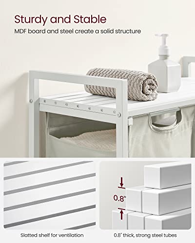 Image of VASAGLE Laundry Hamper, Laundry Basket, Laundry Sorter with 2 Pull-Out and Removable Bags, Shelf, Metal Frame, 2 x 12.1 Gallons (46 L), 28.8 x 13 x 28.4 Inches, Cream White and Cloud White UBLH201W01