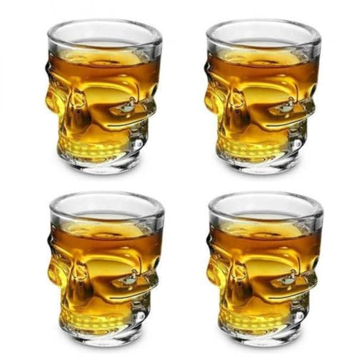offershop Set 4 Bicchieri Bicchierini Bicchiere in Vetro con Teschio Cranio Quattro Pezzi per Whisky Vodka Liquore Rum Cocktail Grappa Birra Vino Bevande Analcoliche Chupitos Shot Cicchetto