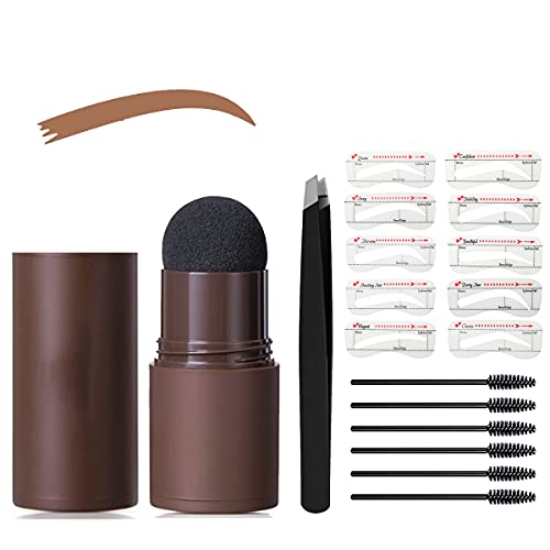 One Step Eyebrow Stamp Shaping Kit, 18 in 1 Eyebrow Stamp and Stencil Kit with Eyebrow Slant Tweezer, Long Lasting Waterproof Brow Powder Seal Makeup Tool (Blonde)