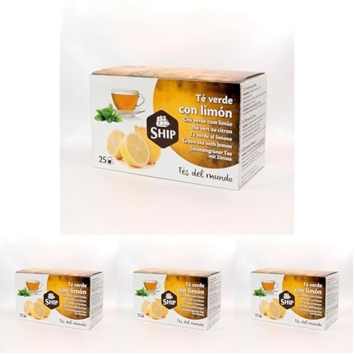 Ship - Té Verde con Limón - Caja de 25 Unidades - Ayuda a Aliviar los Problemas Estomacales - Facilita la Reducción de Grasa Corporal - Aporta Bienestar y Tranquilidad - Infusiones y Tés