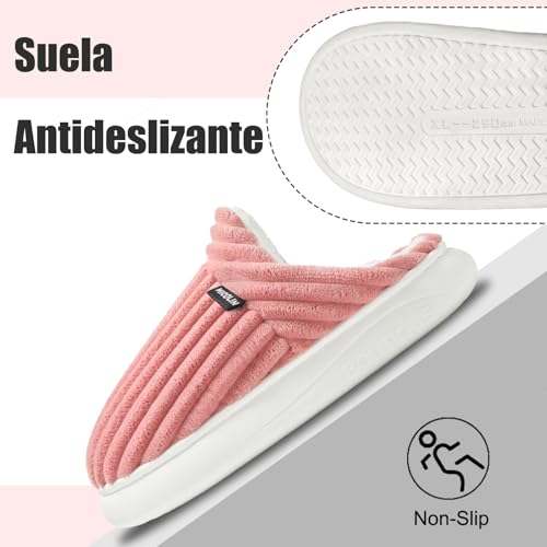 Donpapa Zapatillas de Estar por Casa Mujer Hombre Invierno pantuflas Cálido Memoria Antideslizante Confortable Espuma Suave Interior Exterior Rosa claro 270 - imagen 7