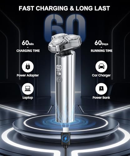 electric razor for men10000rpm high-speed motor ipx8 waterproof usb fast charging 5-min quick charge amp travel lockblackampgray