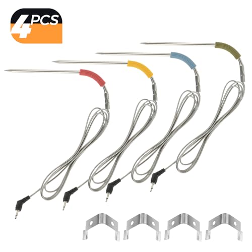 Bowarepro 4 Stk Grill Ersatzsonde Kompatibel mit Weber Igrill 2 Igrill Mini Igrill 3 Thermometer Fleischgrillsonde Ersatz-Set Grillfühler Ersatzfühler -30 °C bis 300°C (Grün+Blau+Rot+Gelb)