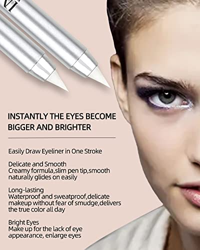 White Waterproof Gel Eyeliner Pens, Highlighter Eye Liner Pencil, Tattoo Matte Long Lasting Super Smooth Formula White Eye Liner Eyeshadow Makeup Pen, Polished White Luster, With Pencil Sharpener-1Pcs #TOP3