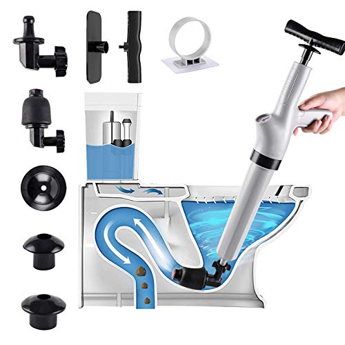 CosyBlve 9 in 1 Toilet Cannon Plunger, Air Pressure Plunger,Drain Plumb Plunger,Air Blaster Gun Plunger High Pressure with 9 Detachable Assembly Heads for Clogged Toilet Kitchen Bathroom Sewer Tubs