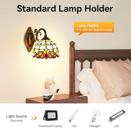 Image of Wall Sconce Stained Glass Bowl Wall Fixtures 1-Light Wall Light in Antique Brass with Mermaid for Bedroom Hallway Stairway Balcony