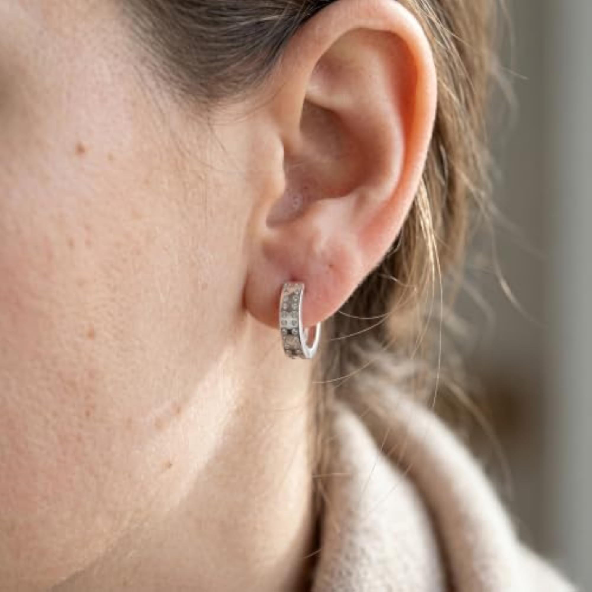Women's Luxe Dual-Row Dotted 925 Sterling Silver Hoop Earrings