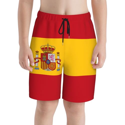 Spanish Flag Youth Beach Pants, Soft and Breathable, with Drawstring Waist, Suitable for Sports and Leisure.3