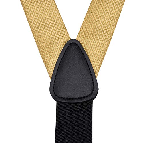 Image of Hi-Tie Men's Suspenders and Tie Set Silk Adjustable Elastic Y Braces with Strong 6 Clips Pocket Square Set