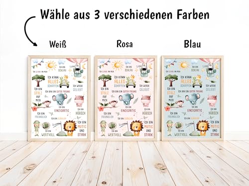 Affirmationsposter für Kinder – Stärke Selbstvertrauen & Positivität – A4/A3, Weiß, Blau oder Rosa (A4, Blau)