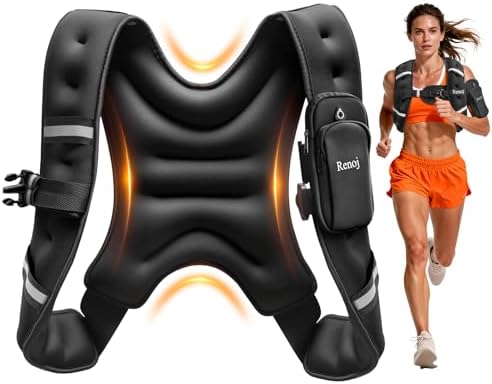 Renoj Weighted Vest for Women Men: Available in 6lb/8lb/10lb/11lb/12lb/14lb/16lb/20lb Fixed Weights for Walking, Running, Training, Exercise, Weight Loss – With Reflective Strips and Storage Pocket