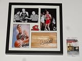 Bob Pettit Signed 12x12 Framed Floorboard Collage St. Louis Hawks Hof Jsa Coa - Autographed NBA Floor Boards