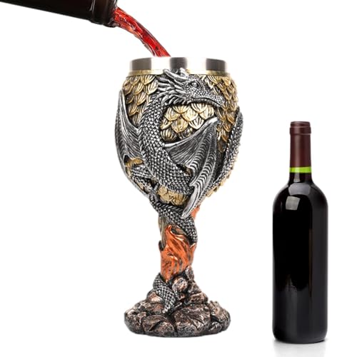 Vaso medieval - chalicia de vino de dragones medievales de acero inoxidable, velas de copas de dragón, taza de cáliz medieval segura y creativa para beber diario y decoración