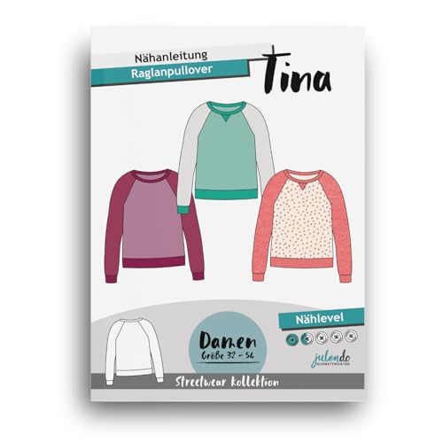 JULENDO Schnittmuster Raglanpullover 'Tina', Gr. 32-54 | Pullover Papierschnittmuster für Damen mit Nähanleitung