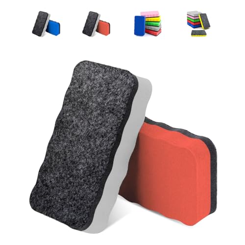 Mablik® Borrador Magnético para Pizarra Blanca, 2 Unidades (Gris, Rojo), de Goma Eva y Fieltro, Ligero y con Fuerte Imán, para Borrar Rotuladores