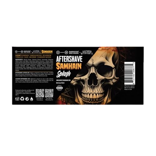 Barrister and Mann Aftershave Splash - Moisturizing & Nourishing for Beards Shave Balm Daily Moisturizer Soothes Face After Shaving Eliminates Razor Burn for A Silky Smooth Finish 3.5oz (Samhain)