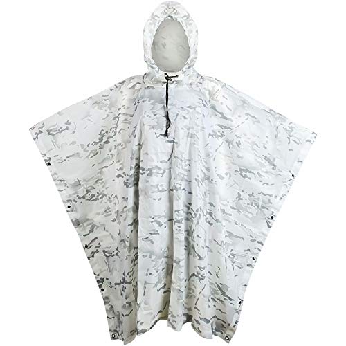 Tongcamo Camouflage Rain Poncho Waterproof 210T Ripstop Hooded Raincoat for Hunting Camping Marine Tent Shelter