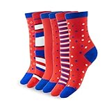 1SOCK2SOCK - Women's 6 Pack Bamboo Blend Medium Crew Socks - Super Soft Fashionable and Casual Socks in Colorful Patterns, Red, US Women’s 6-10