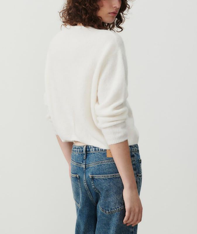 Image of Women Button Down Cardigan Long Sleeve Crewneck Sweater Vintage Lightweight Knit Jacket Fall Going Out Top