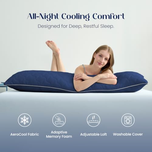 Dream Valley Cooling Body Pillow for Adults,20x54 Full Body Pillow Long Pillow for Bed, Adjustable Loft Memory Foam Full Length Body Pillows for Side Sleeper,QMAX>0.45, Navy