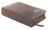  Gotteslob-Buchhülle: Wildleder natur mit Bestickung (Stickemblem  Fisch): Wildleder Braun mit Bestickung (Stickemblem  Fisch)