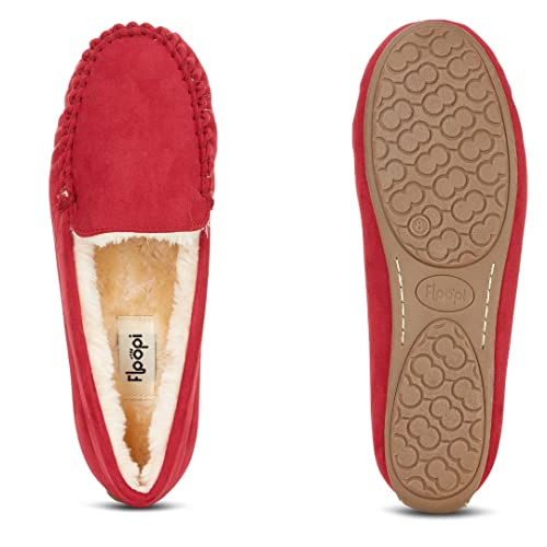 Floopi Women Slippers Moccasins, Soft Faux Fur Lining With Cozy Memory Foam, Ladies House Slippers For Women With Indoor & Outdoor Anti-Skid Sole (8 - Red) #TOP2