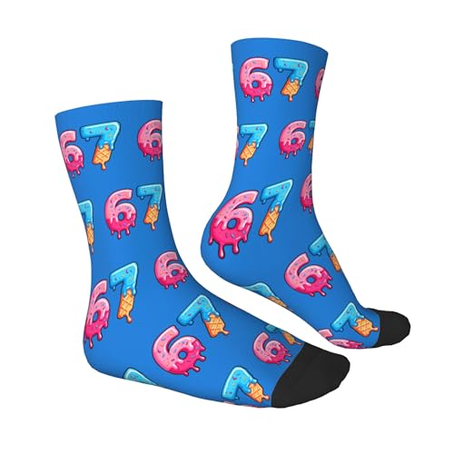 67 Socks Ice Cream 6 7 Meme Novelty Six Seven Crew Socks Funny Gifts For Boys Girls Men Women (Blue Small)