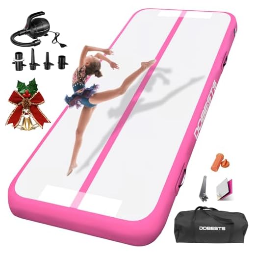 Colchoneta inflable de gimnasia aérea de 10, 13, 16 y 20 pies, tapete de entrenamiento de yoga de 4 pulgadas de grosor para uso en el hogar, entrenamiento, animadoras, yoga, diversión acuática (rosa)