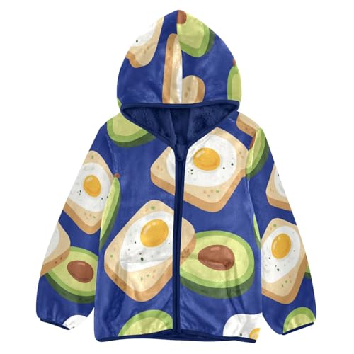 Avocado Toast and Eggs Pattern Toddler Fleece Jacket Girl Boys Hooded Fleece Jacket Coat Warm Outwear Zip-up 3-10T